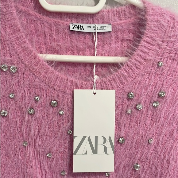 Zara Pink Fuzzy Knit Top with Rhinestones - Picture 2 of 3